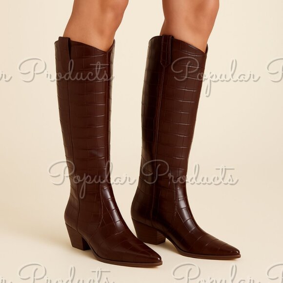 J.Crew | Piper knee-high boots in croc-embossed leather, Espresso - Picture 1 of 7